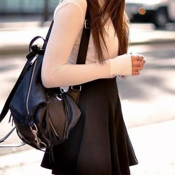 REBECCA MINKOFF Julian Large Backpack BLACK Gold Pebbled Leather - Picture 11 of 16